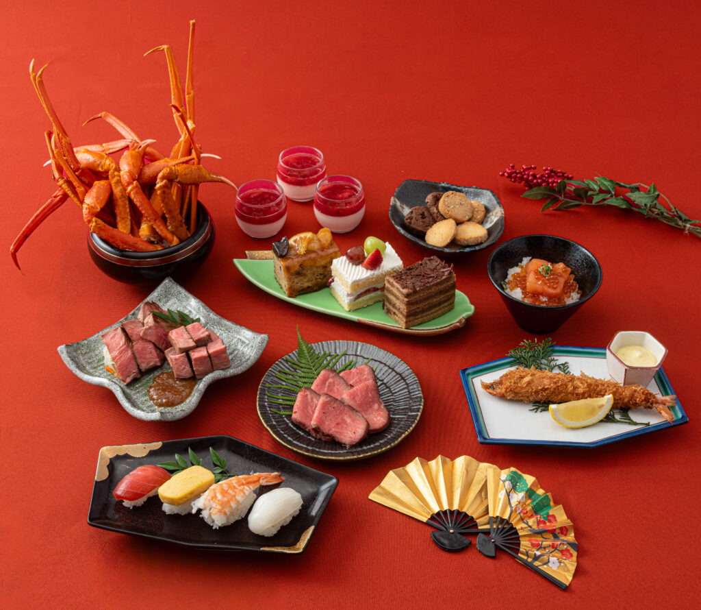 新年のごちそう、食べたいものがここにある。 蟹の氷台盛り・牛サーロインの鉄板焼きなど、豪華7 つの メニューが揃う「お正月ハッピービュッフェ2027」開催